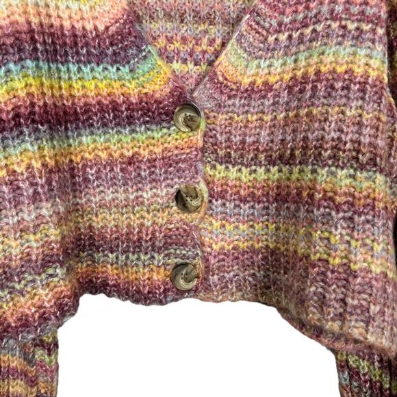 Urban Outfitters Hayley Button Front Cropped Cardigan Small Spacedye Rainbow - Picture 3 of 8